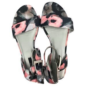 Senso Diffusion Black Pink Gray Floral Leather Platform Sandal size 39 / 8.5